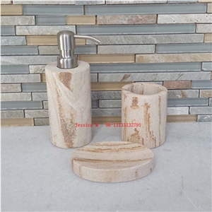 Yellow Sandstone with Dark Veins Bathroom Accessory Set /Stone Bathroom Accessory Set