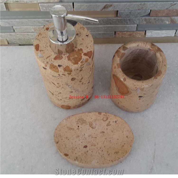 Yellow Sandstone with Pots Bathroom Accessory Set