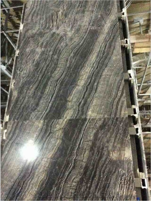 China Black Ancient Wood Vein Marble Polished Slabs
