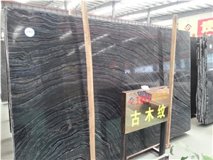 China Black Ancient Wood Vein Marble Polished Slabs