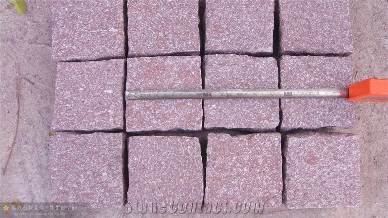 G666 Red Porphyry Shouning Red Flamed Split Natural Cleft Cubes Pavers