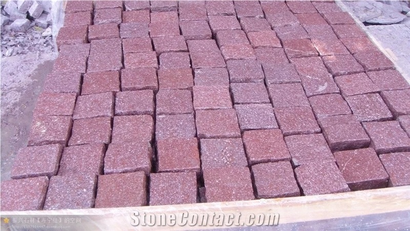 G666 Red Porphyry Shouning Red Flamed Split Natural Cleft Cubes Pavers