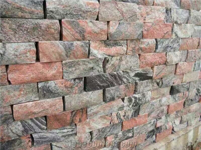 Multicolor Red Granite Cleft Natural Split Walling Tiles Wallstone