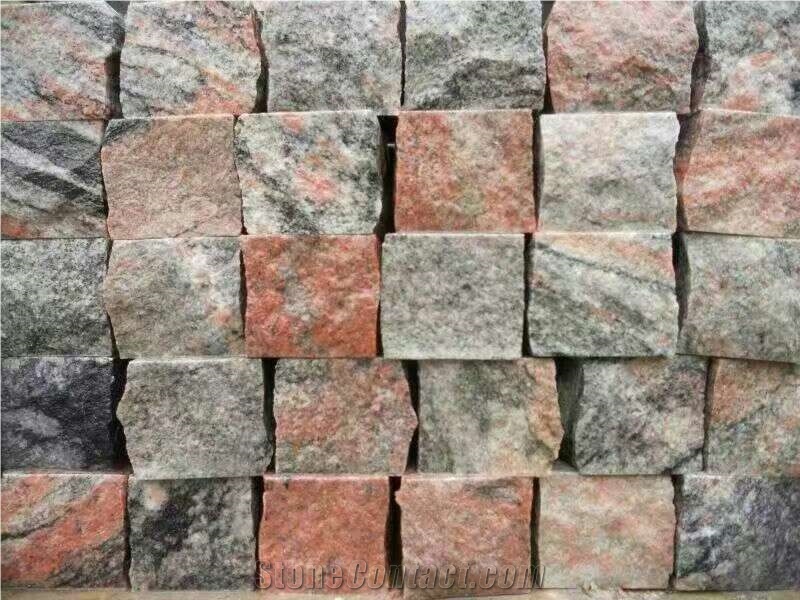Multicolor Red Granite Cleft Natural Split Walling Tiles Wallstone
