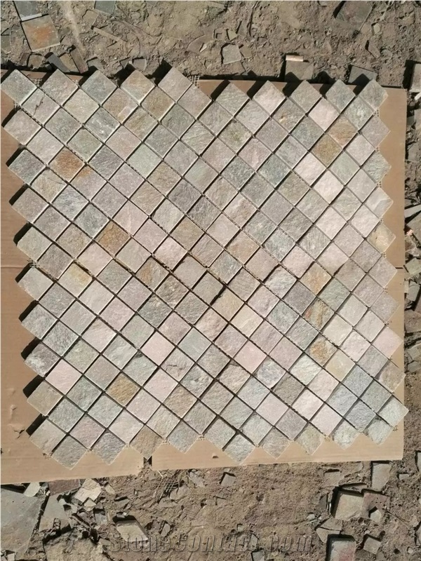 Quartzite Mosaic Split Face/Tumbled Wall Stone Mosaic Patio