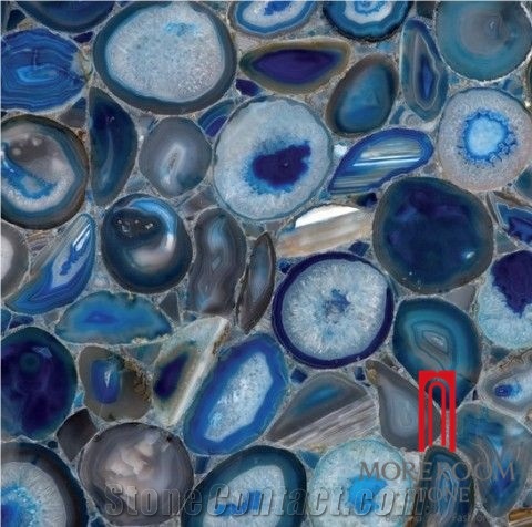 Natural Stone Slab Blue Agate Semiprecious Stone Kitchen Countertop Design for Sale