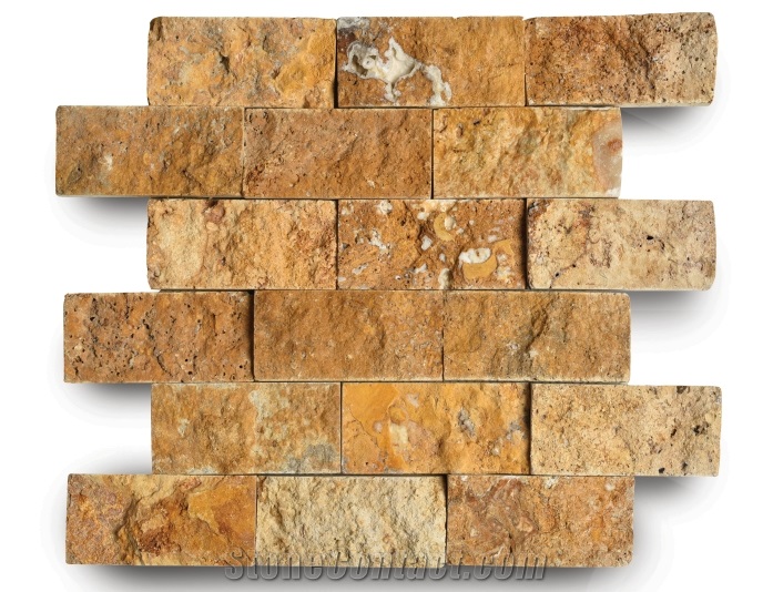 Premium Travertine Split Face Mosaics, Yellow Travertine Mosaic