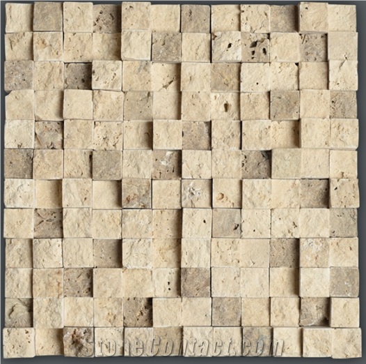 Premium Travertine Split Face Mosaics, Yellow Travertine Mosaic