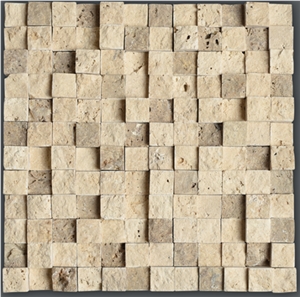 Premium Travertine Split Face Mosaics, Yellow Travertine Mosaic