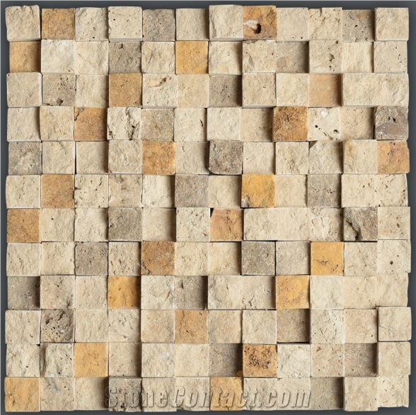 Premium Travertine Split Face Mosaics, Yellow Travertine Mosaic