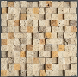 Premium Travertine Split Face Mosaics, Yellow Travertine Mosaic