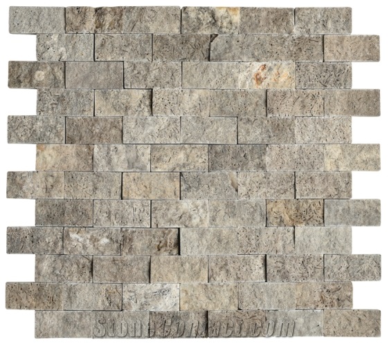 Premium Travertine Split Face Mosaics, Yellow Travertine Mosaic