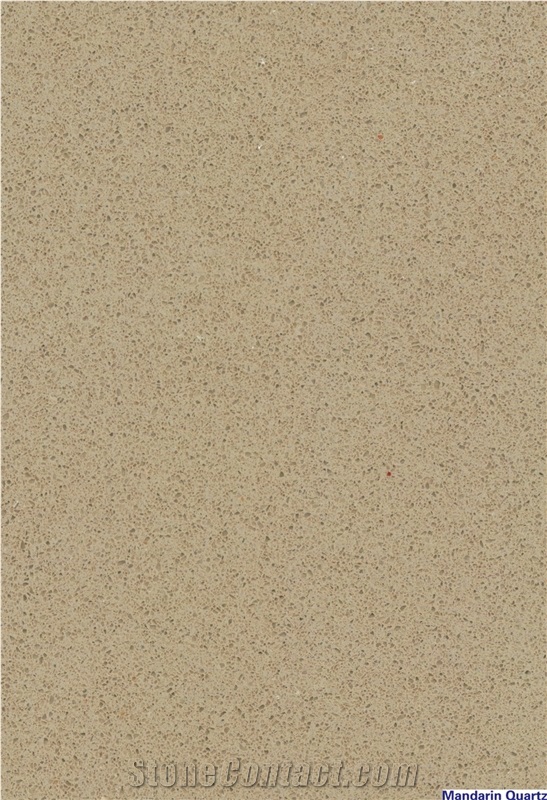 Almond Color Engineered Quartz Stone Polished Surfaces Kitchen Tops with Eased Edge Profile and Customized Edges Available 2cm Thick