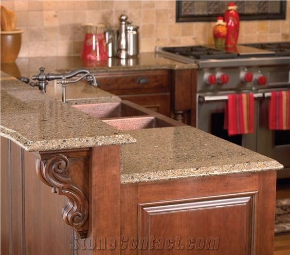 Artificial Quartz Stone, Brown Artificial Stone Kitchen Countertops
