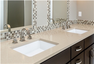 Beige Natural Looking Quartz Kitchen Countertops with Various Edge Profiles from China