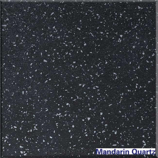 Black Shiny Stellar Quartz Surfaces for Kitchen Countertops Table Top
