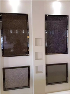 Dark Brown Quartz Stone Tile & Slab with Brown Crystal Glass Prefabricated and Polished