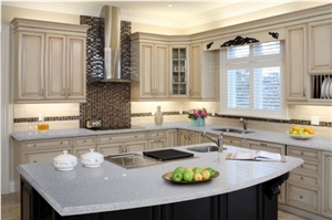 Gray Quartz with Black Spots Quartz Kitchen Surfaces Countertops Island Top 1 1/5" Inch Thickness Available