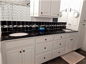 High Quality Black Engineered Quartz Stone for Bathroom Tops Vanity Tops Countertops. Made from Yunfu Guangdong. Custom Sizes Available