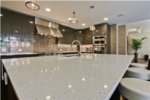 Ice Gray Oem Quartz Surfaces Prefabricated Countertops for Kitchen Easy Maintenance and Non Porous