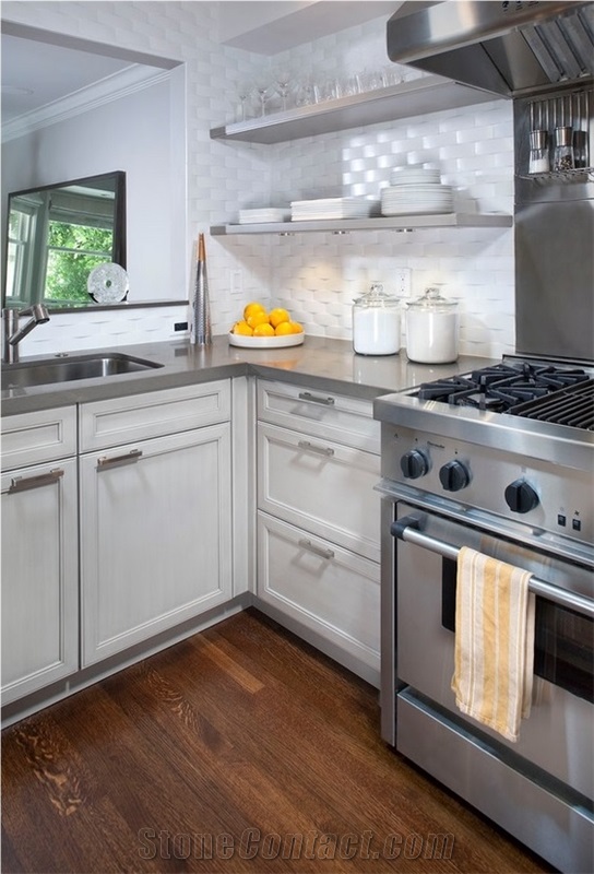 Light Grey Limestone Looks Quartz Stone Surface Kitchen Tops Countertops Island Tops for Residential and Commercial Applications