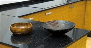 Sparkle Black Kitchen Quartz Countertop and Surface Tops Polished and Cut-To-Size with Heating Scratch Resistance