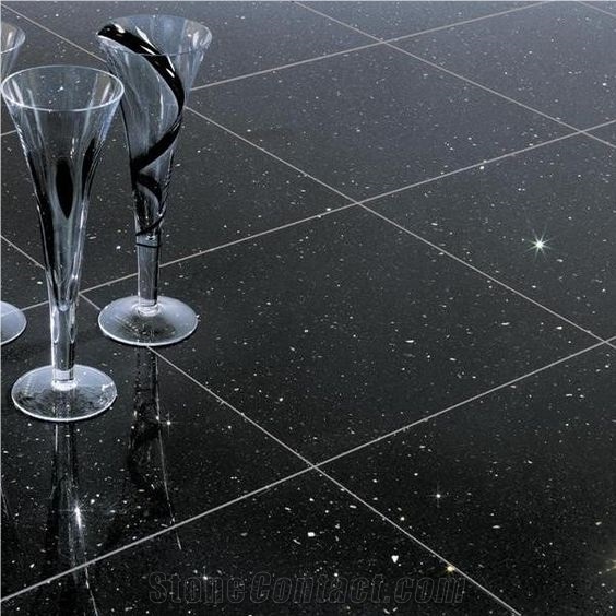 Stellar Black Quartz Stone Floor & Wall Tiles Cut to Size with Oem Service Manmade from Guangdong China