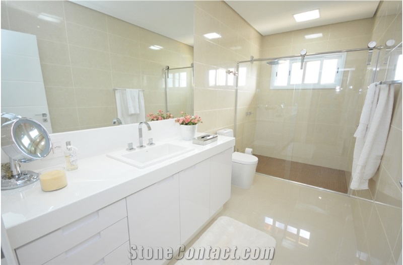White Bathroom Quartz Stone Surface Vanity Tops for Residential and Commercial Buildings Cut to Size from Guangdong China