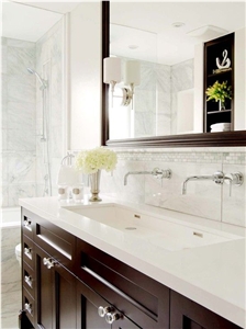 White Bathroom Quartz Stone Surface Vanity Tops for Residential and Commercial Buildings Cut to Size from Guangdong China