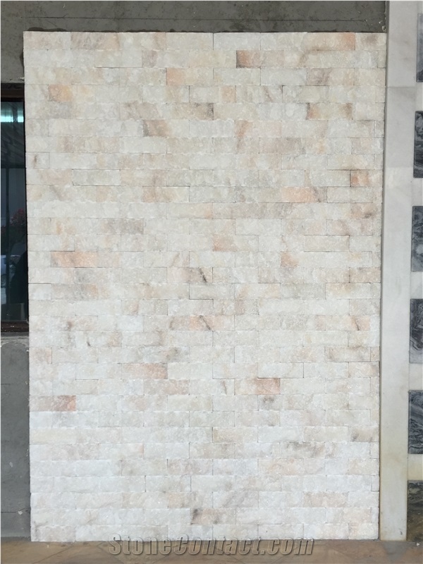 Natural White Pink Brick Marble Stone Split Wall Tiles