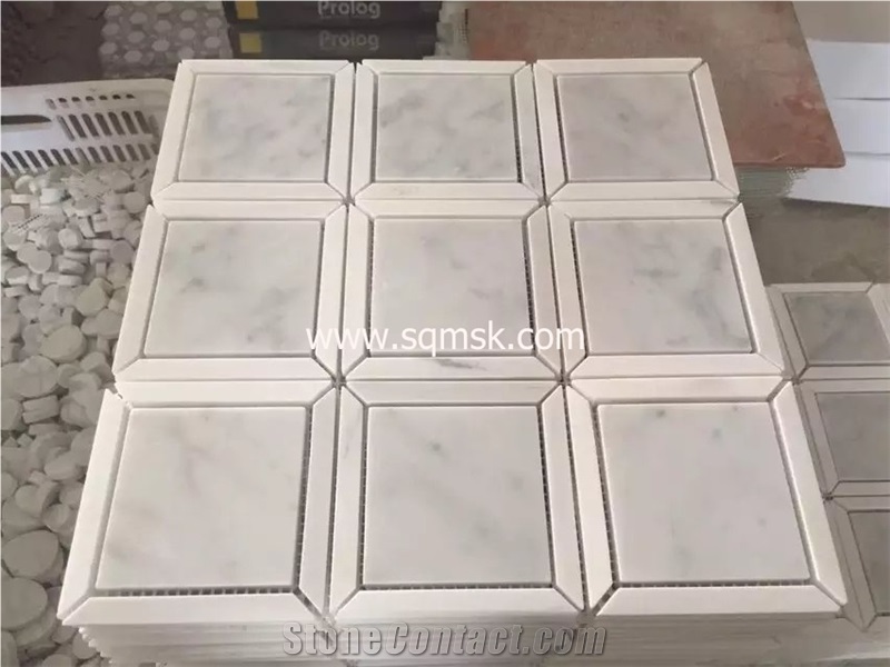 Bianco Carrara White stone mosaic tile,White Carrara Mix Mugla White Polish Trapezoid Marble Mosaictile for Wall,Floor Bathroom,Hotel Interior Decoration