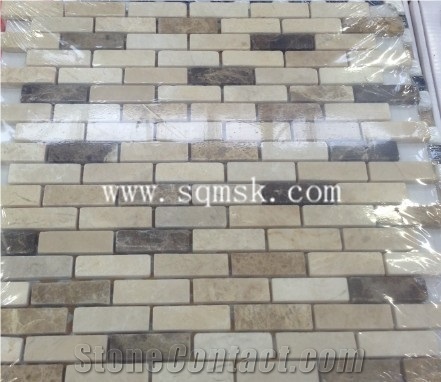 Crema Marifl Mix Light Emperador,Dark Emperador Tumble 15*48mm Marble Mosaic for Wall,Floor,Bathroom,Interior Decoration