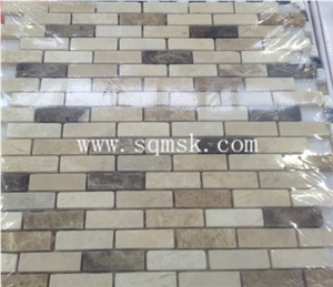 Crema Marifl Mix Light Emperador,Dark Emperador Tumble 15*48mm Marble Mosaic for Wall,Floor,Bathroom,Interior Decoration