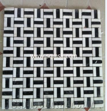 Drama Multicolor,Semi Of Volakas,,Volakas White,Vathilakkos Drama Semi White,Vathilakos Semi White,Kavala Semi White,Kavalas Semi Polish 10*30mm Mix Nero Marquina Marble Mosaic for Wall,Floor,Bathroom