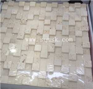 Light Travertine,Ivory Travertine,Roma Travertine Swan High and Low 20*20mm Marble Mosaic for Wall,Background,Interior,Bathroom Decoration