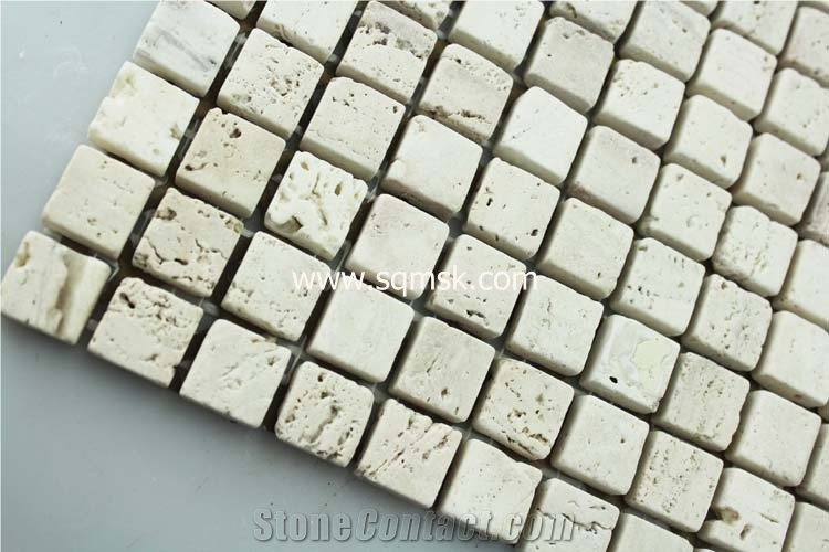 Light Travertine Mosaic,Stone Mosaic Tile,Ivory Travertine,Ivory Cream Travertine,Ivory Travertine,Ivory Travertine Tumbled 15x15mm Marble Mosaic for Wall,Floor,Decoration,Interior,Bathroom,Hotel