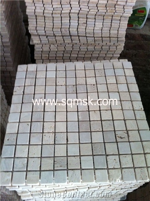 Light Travertine,Roma Beige Travertine,Beige Botticino,Tumble 25*25mm Marble Mosaic for Wall,Floor,Bathroom,Interior,Decoration