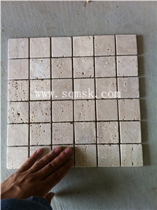 Light Travertine stone mosaic tile,Beige ,Roma,Turkey Tumble 48*48mm Travertine marble Mosaic for Wall,Floor,Interior,Bathroom Decoration