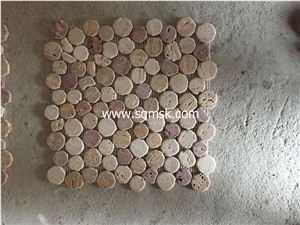 Red Travertine and yellow golden Travertine ,Light Travertine stone mosaic tile Mix Noce Travertine Pebble Round Tumble Mosaic for Hotel Bathroom,Background,Interior Decoration Red Travertine and yellow golden Travertine ,Light Travertine stone mosaic tile Mix Noce Travertine Pebble Round Tumble Mosaic for Hotel Bathroom,Background,Interior Decoration