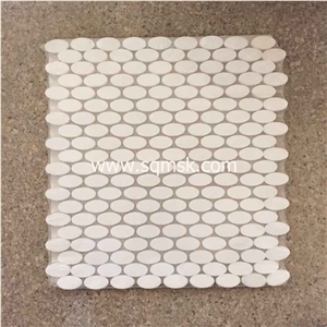 Thassos White stone Marble,Thassos Extra White,White Of Thassos,Bianco Thassos,Thassos Limenas Waterfall,Snow White Marble Polished Ellipse 15*32mm Marble Mosaic for Wall,Floor,Bathroom,Interior