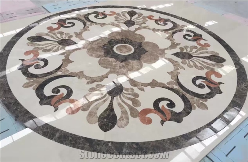 Waterjet Medallion,Ruschita Creme Rosa China Pink Marble Paver with Waterjet Cut Inlaid L,For Home Decoration Ivory Pink and White Marble Inlayed Medallion