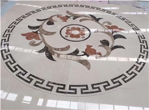 Waterjet Medallion,Ruschita Creme Rosa China Pink Marble Paver with Waterjet Cut Inlaid L,For Home Decoration Ivory Pink and White Marble Inlayed Medallion