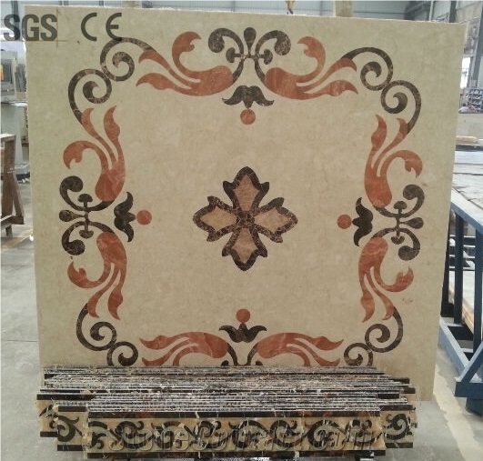 Waterjet Medallion,Ruschita Creme Rosa China Pink Marble Paver with Waterjet Cut Inlaid L,For Home Decoration Ivory Pink and White Marble Inlayed Medallion