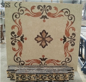 Waterjet Medallion,Ruschita Creme Rosa China Pink Marble Paver with Waterjet Cut Inlaid L,For Home Decoration Ivory Pink and White Marble Inlayed Medallion