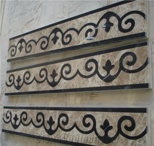 Waterjet Medallion,Ruschita Creme Rosa China Pink Marble Paver with Waterjet Cut Inlaid L,For Home Decoration Ivory Pink and White Marble Inlayed Medallion