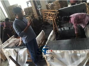 10x10x2 G654 Flamed Granite Cobble Stone/Padang Dark Flamed Granite Cube Stone/China Impala Black Flamed Granite Floor Covering