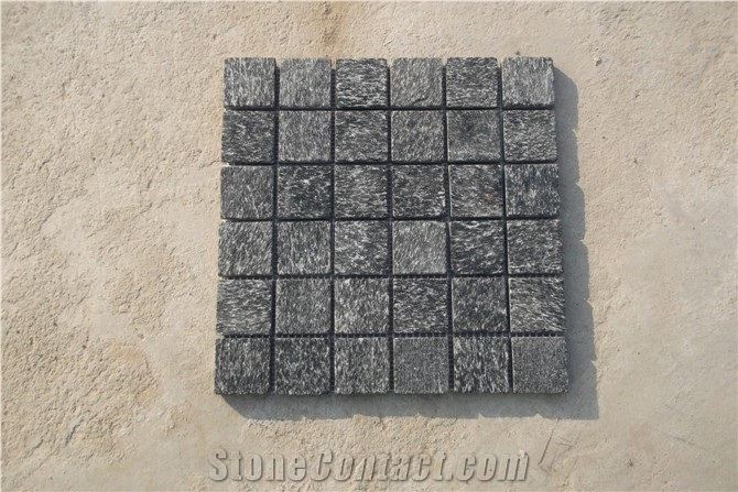 Cheap G654 Granite Cube Stone & Pavers, Flamed Sesame Black Granite Walkway Pavers with Net Paste
