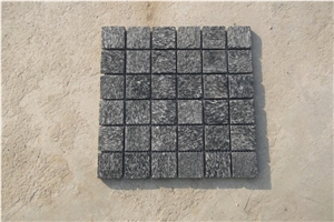 Cheap G654 Granite Cube Stone & Pavers, Flamed Sesame Black Granite Walkway Pavers with Net Paste