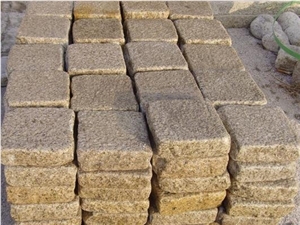 Cube Stone & Pavers Yellow Rust Granite, Flamed G682 Granite Driveway Paving Stone, Cobble Stone Yellow Granite