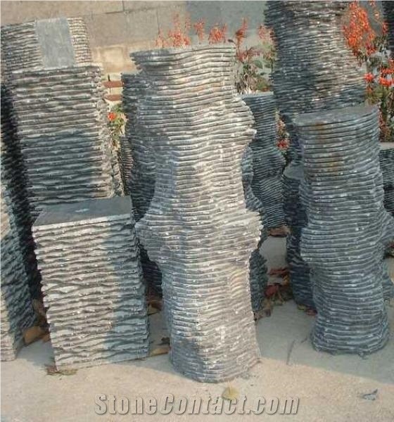 Blue Granite Hand Carved Stone Decorative Water Feature